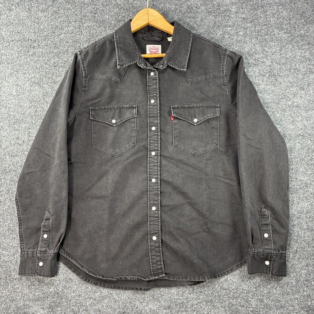 Levis Pearl Snap Denim Button Up Shirt Men's L Black Western Standard Fit